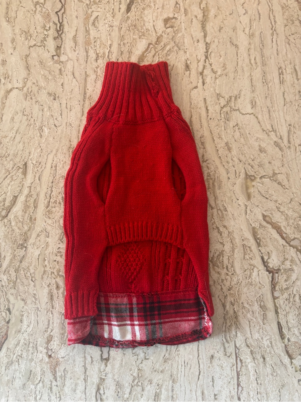 Red Cable Knit Dog Sweater Plaid Layered Turtleneck Holiday Pet